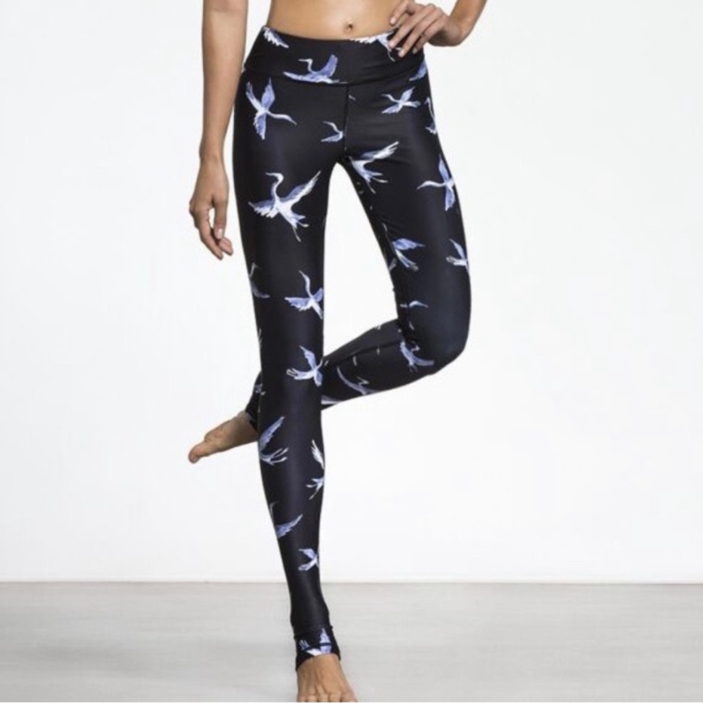 Carbon38 Aiko Crane Bird Print Performance Full Length Legging Small